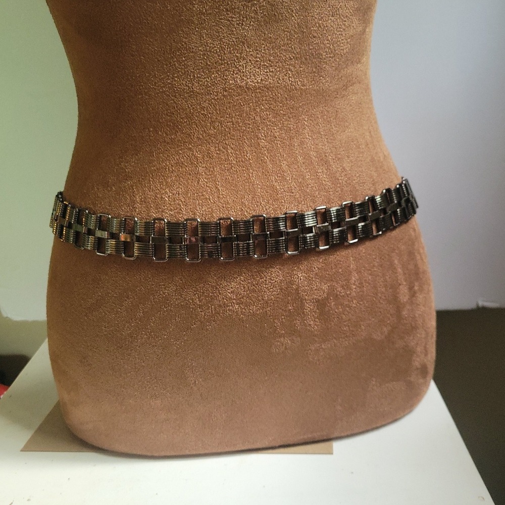 Vintage Gunmetal Tone Metal Link Chain Belt Grunge Adjustable 28" +10" Tail